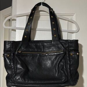 MZ Wallace Black Leather Brass Studded Tote Bag